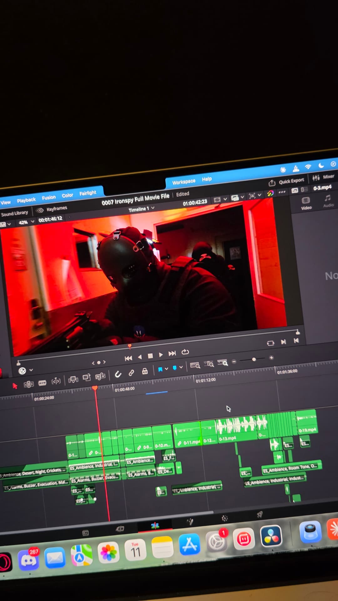Ironspy action sequence being edited on a laptop